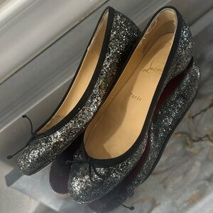 Christian Louboutin 36 six black, gray sequin, ballet shoes, red bottoms